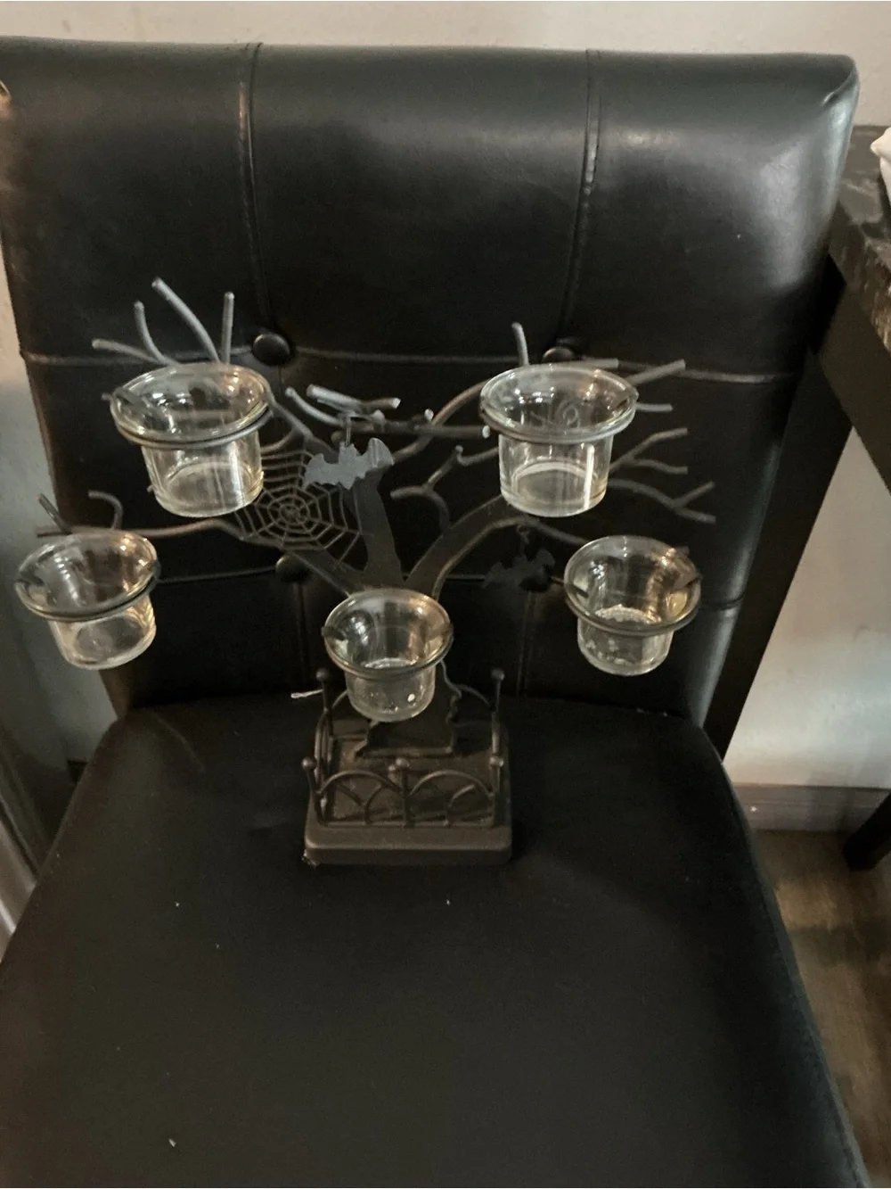 Black Metal Tree Tea Light Holder with Glass Cups - Home Accents